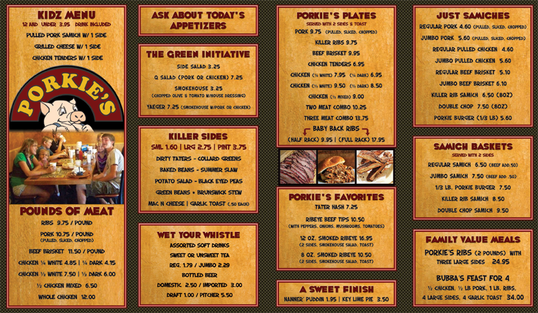 Porkies BBQ Menu